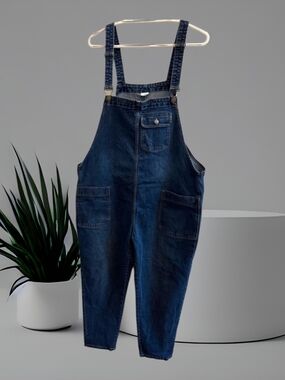 Dark Wash Oversized Blue Denim Pocket Overalls Jumpsuit Size Xxl New With Tags